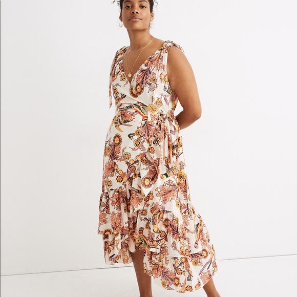 Madewell Banjanan Tropical Floral Wrap Midi Dress - Picture 4 of 14